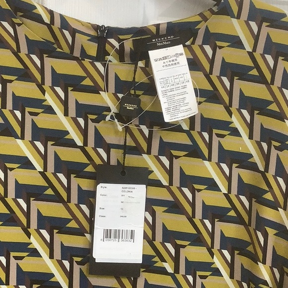 NWT Weekend MAX MARA Colonia Dress Lime Geometric 3/4 Sleeve Size 14 - Picture 3 of 5